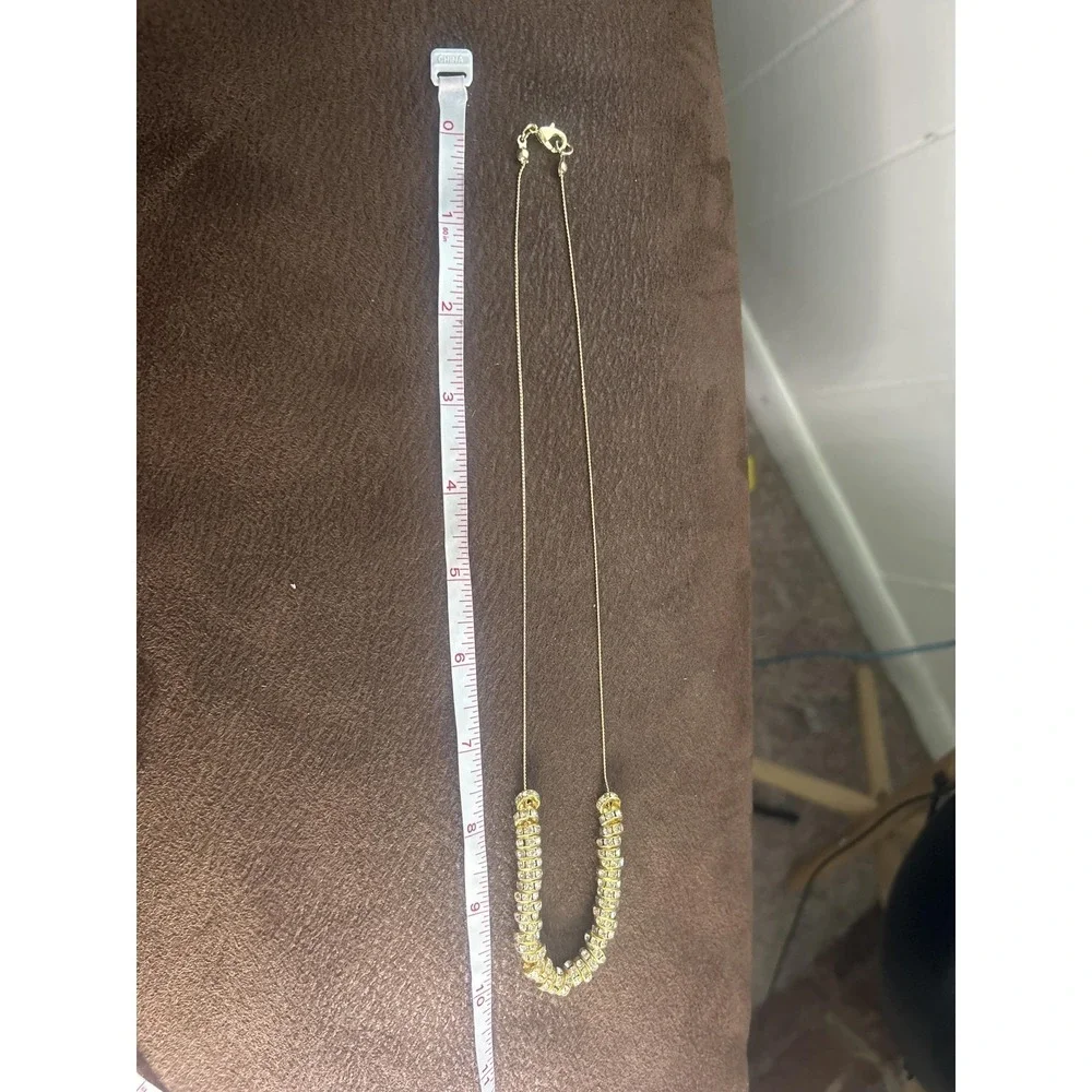 Gold Tone Crystal Spacer Bead Bar Necklace Womens Delicate Chain Jewelry Fashion